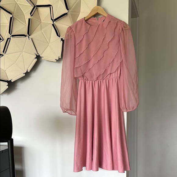 Vintage Dresses & Skirts - Vintage Amy Deb Elegant Chiffon Easter Dress midi length size medium pink sheer